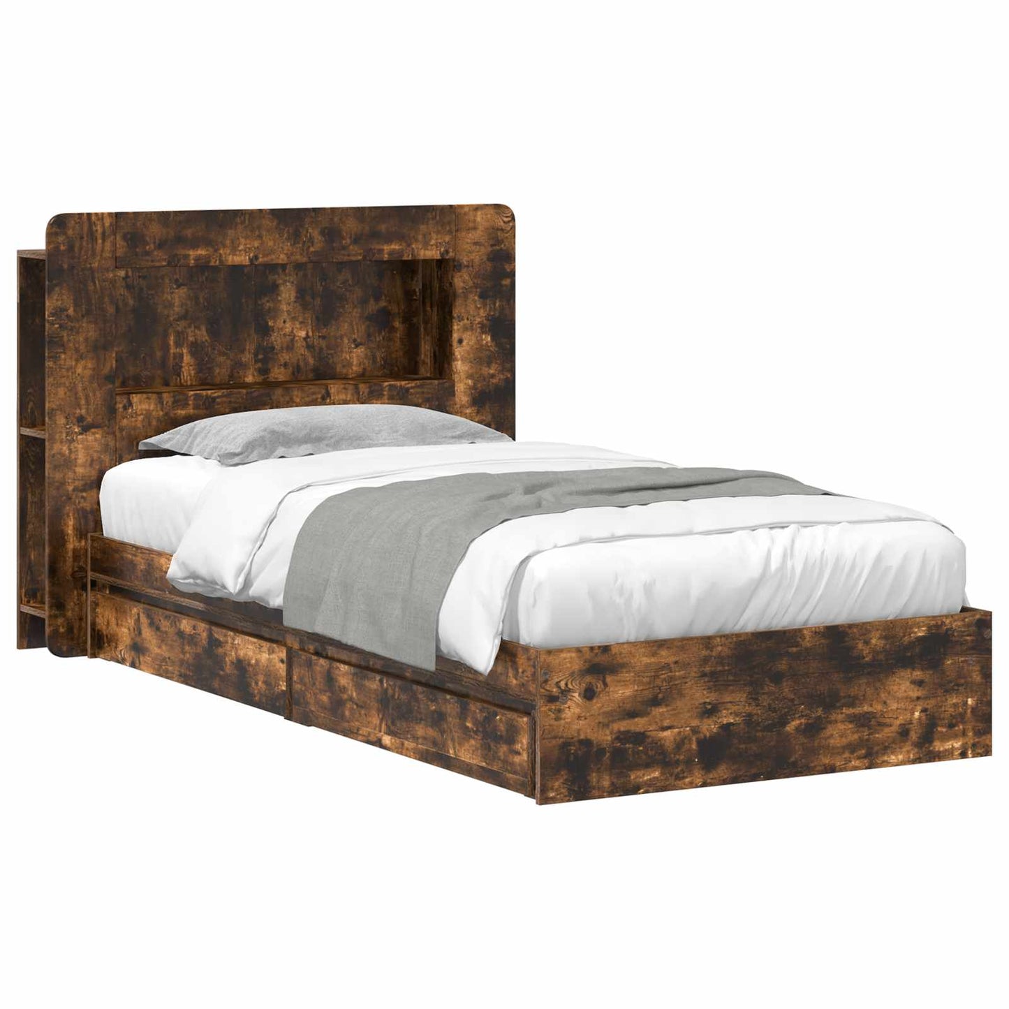 Bed Frame with Storage Smoked Oak 75 x 190 cm Engineered Wood