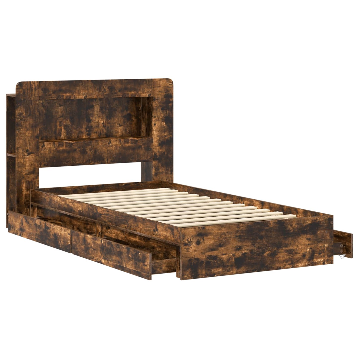 Bed Frame with Storage Smoked Oak 75 x 190 cm Engineered Wood