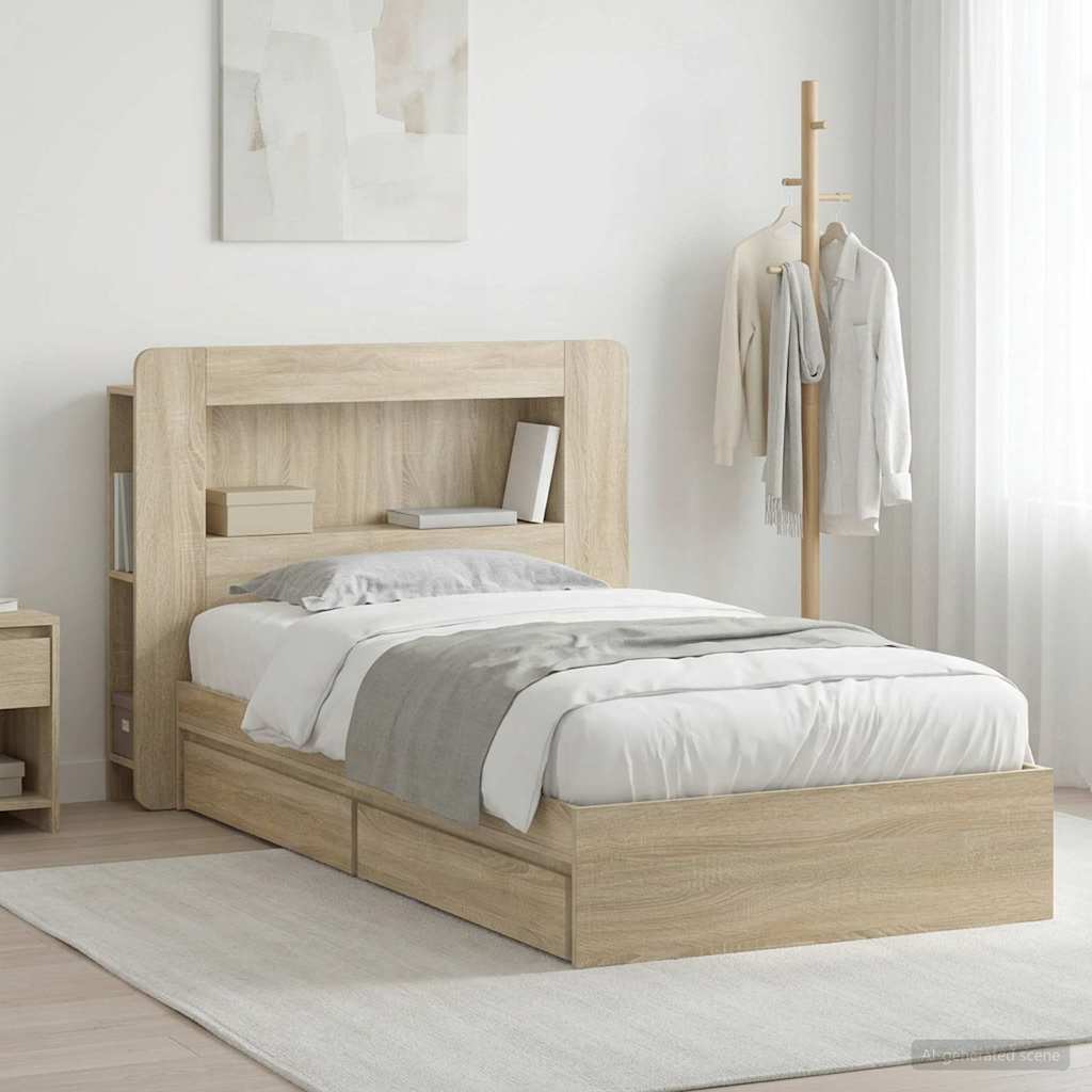 Bed Frame with Storage Sonoma Oak 75 x 190 cm Engineered Wood