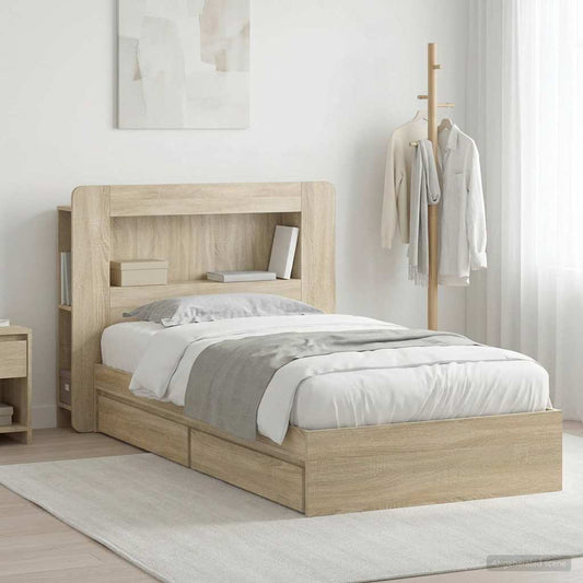 Bed Frame with Storage Sonoma Oak 75 x 190 cm Engineered Wood