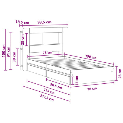 Bed Frame with Storage White 75 x 190 cm Engineered Wood