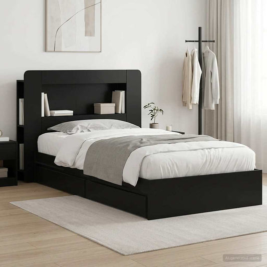 Bed Frame with Storage Black 90 x 190 cm Engineered Wood