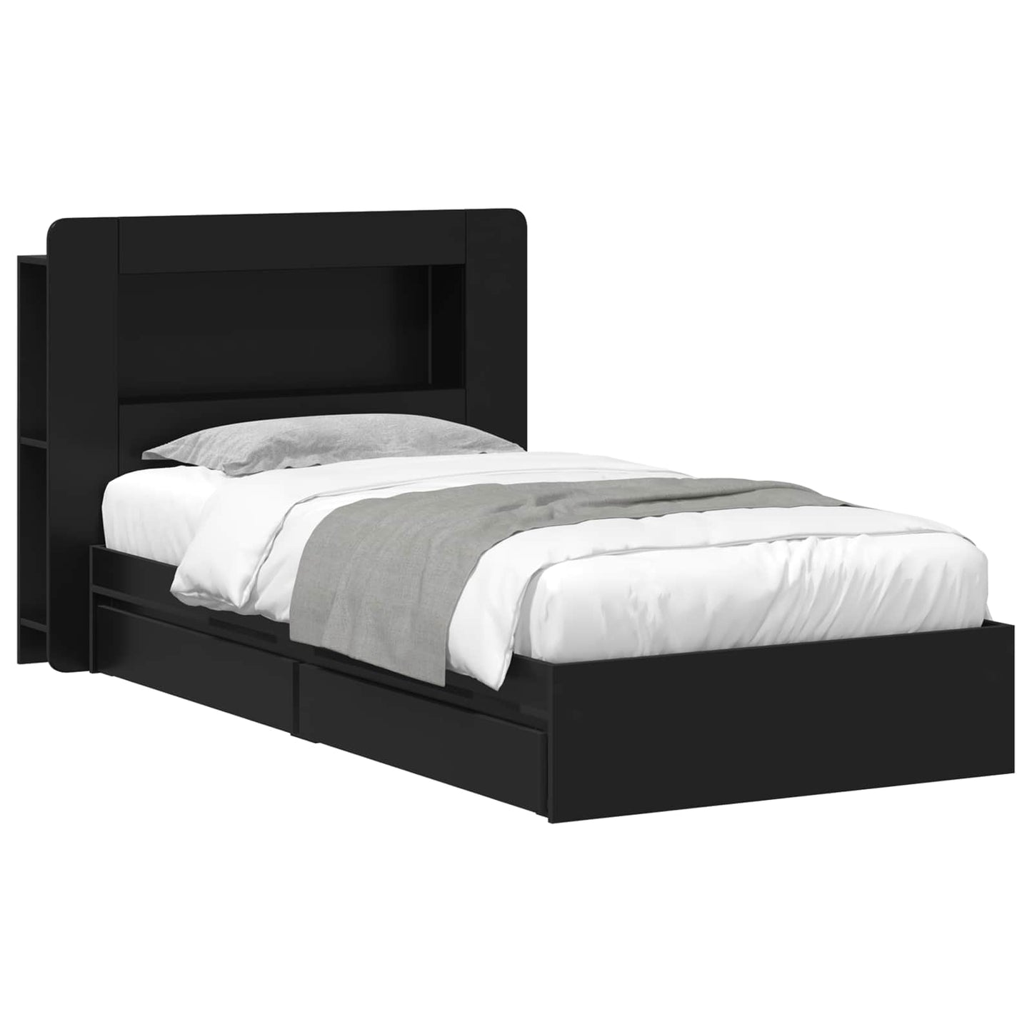 Bed Frame with Storage Black 90 x 190 cm Engineered Wood
