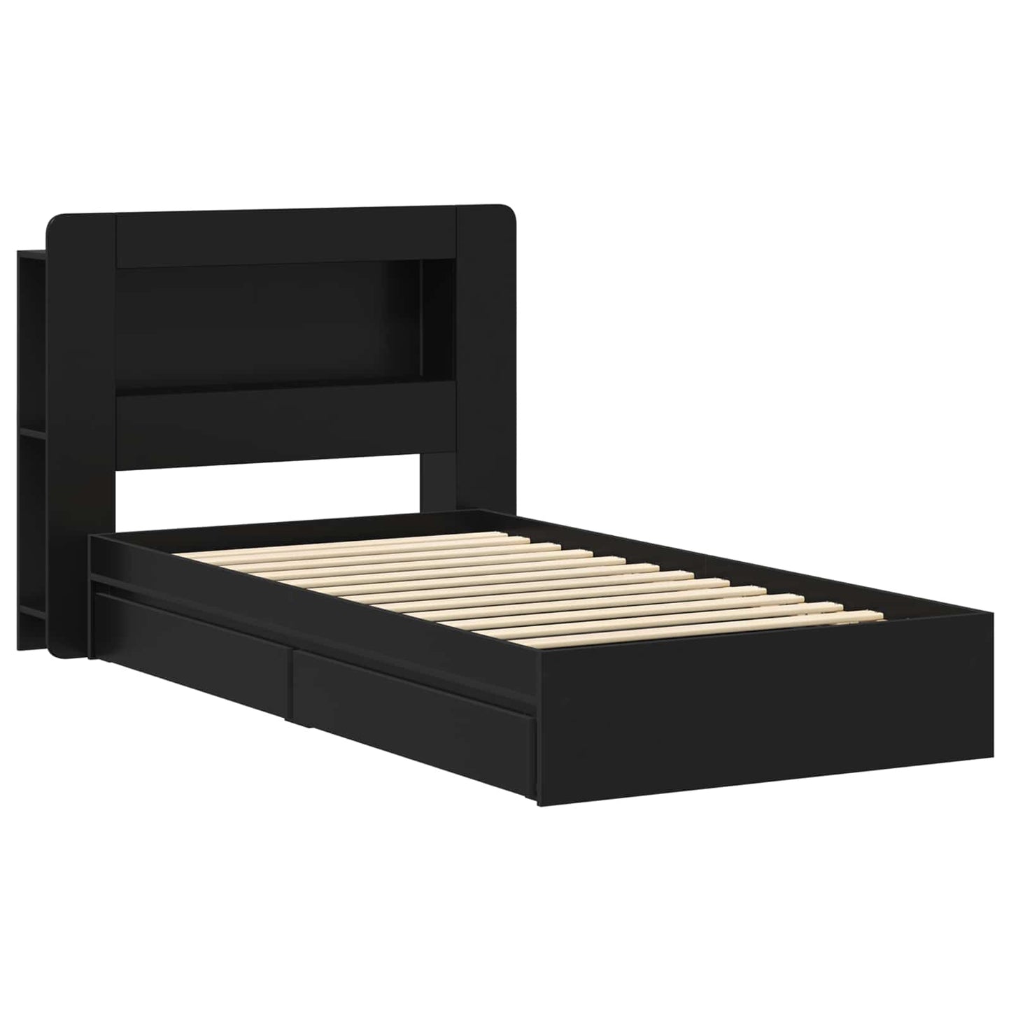 Bed Frame with Storage Black 90 x 190 cm Engineered Wood