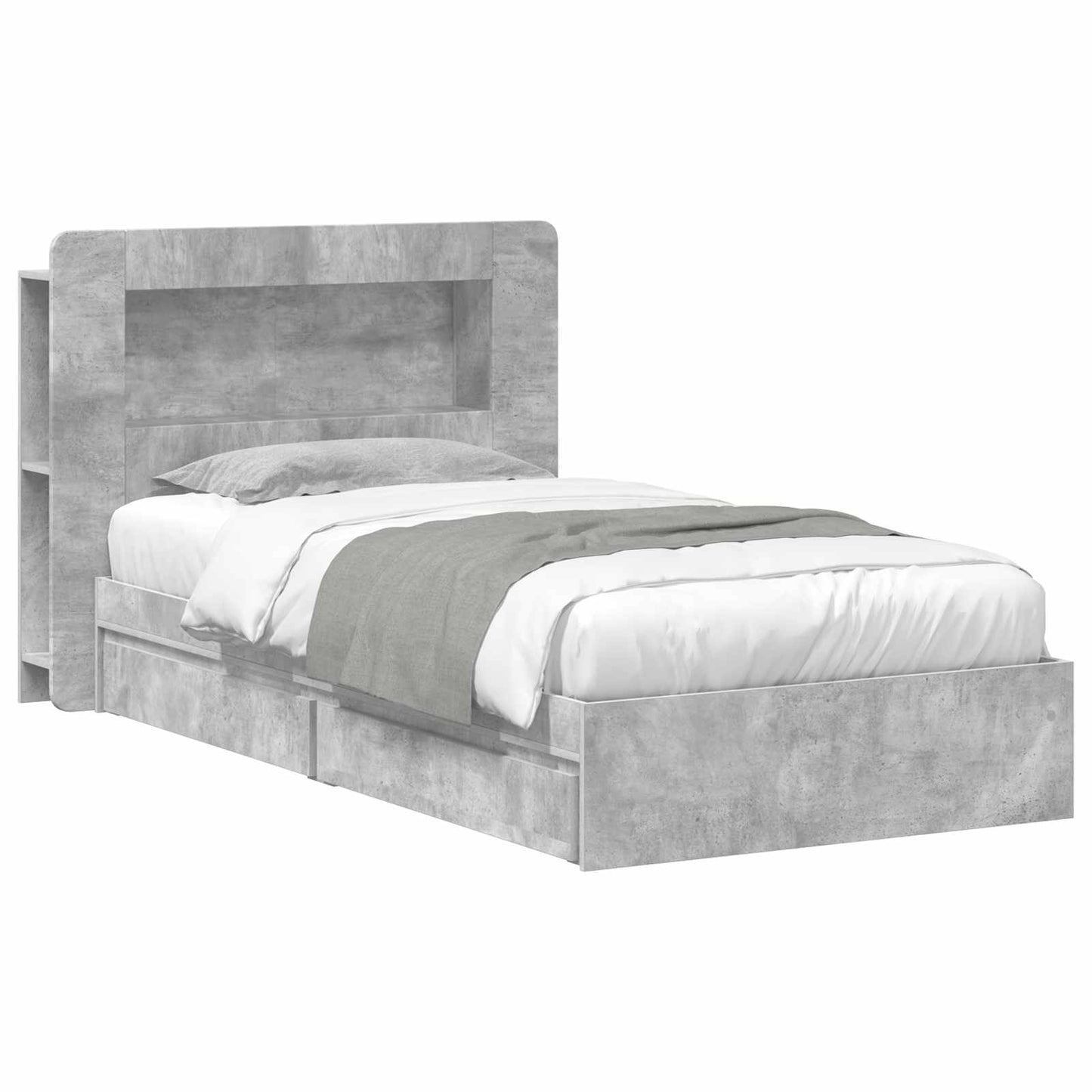 Bed Frame with Storage with Drawer Concrete Grey 90 x 190 cm