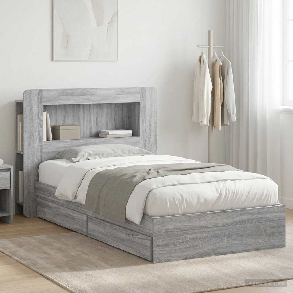 Bed Frame with Storage Grey Sonoma 90 x 190 cm Engineered Wood