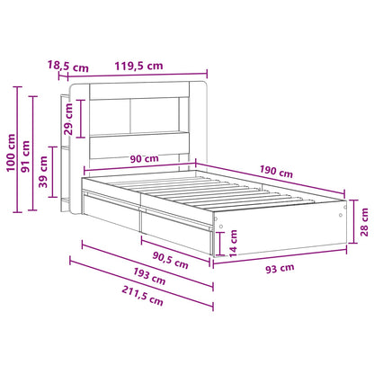 Bed Frame with Storage Smoked Oak 90 x 190 cm Engineered Wood