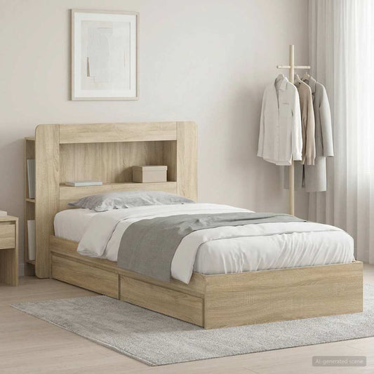 Bed Frame with Storage Sonoma Oak 90 x 190 cm Engineered Wood