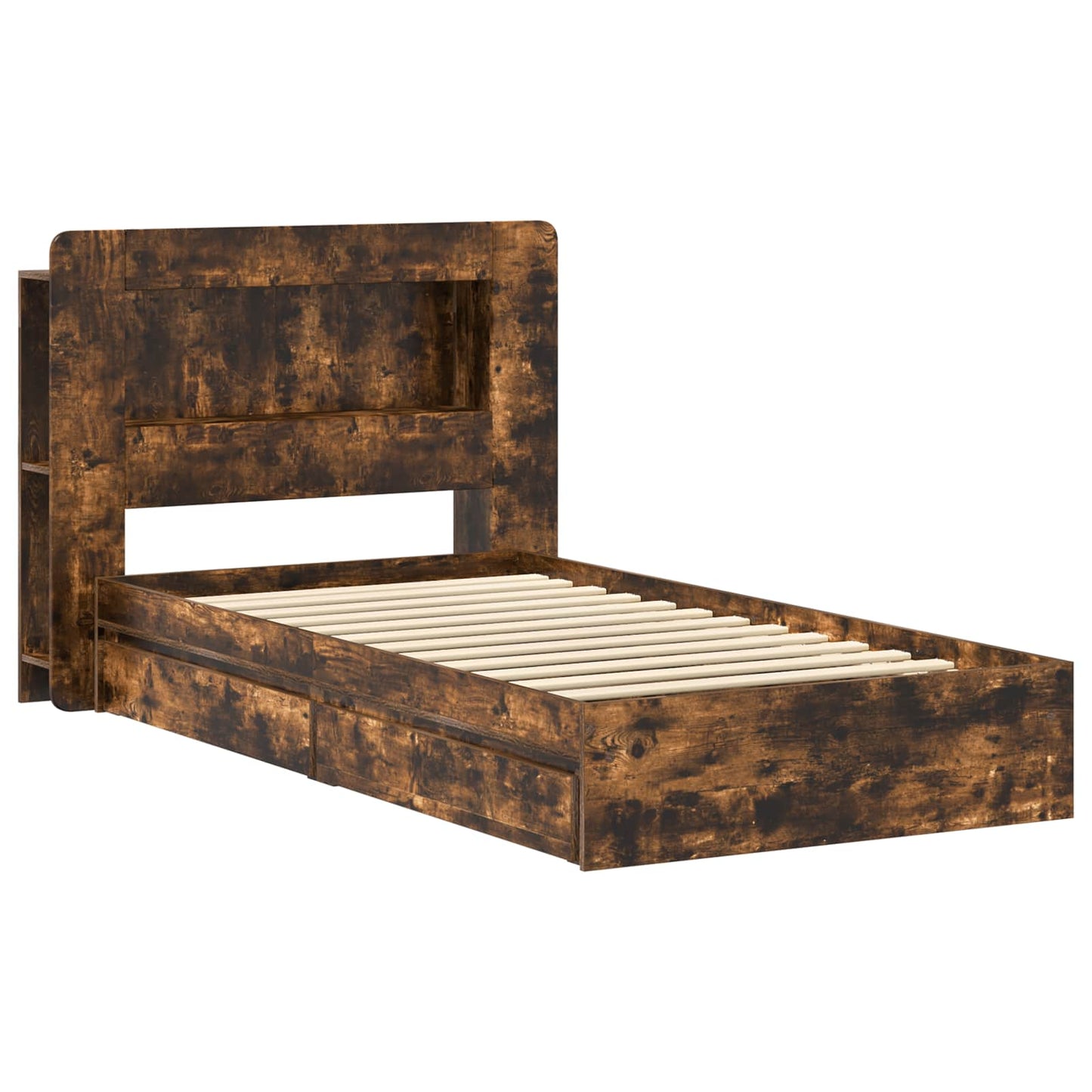 Bed Frame with Storage Smoked Oak 100 x 200 cm Engineered Wood
