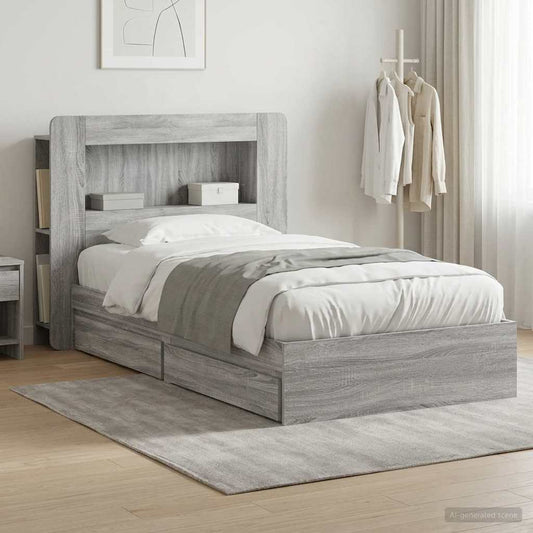 Bed Frame with Storage Grey Sonoma 90 x 200 cm Engineered Wood
