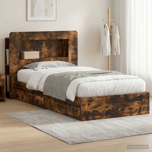 Bed Frame with Storage Smoked Oak 90 x 200 cm Engineered Wood