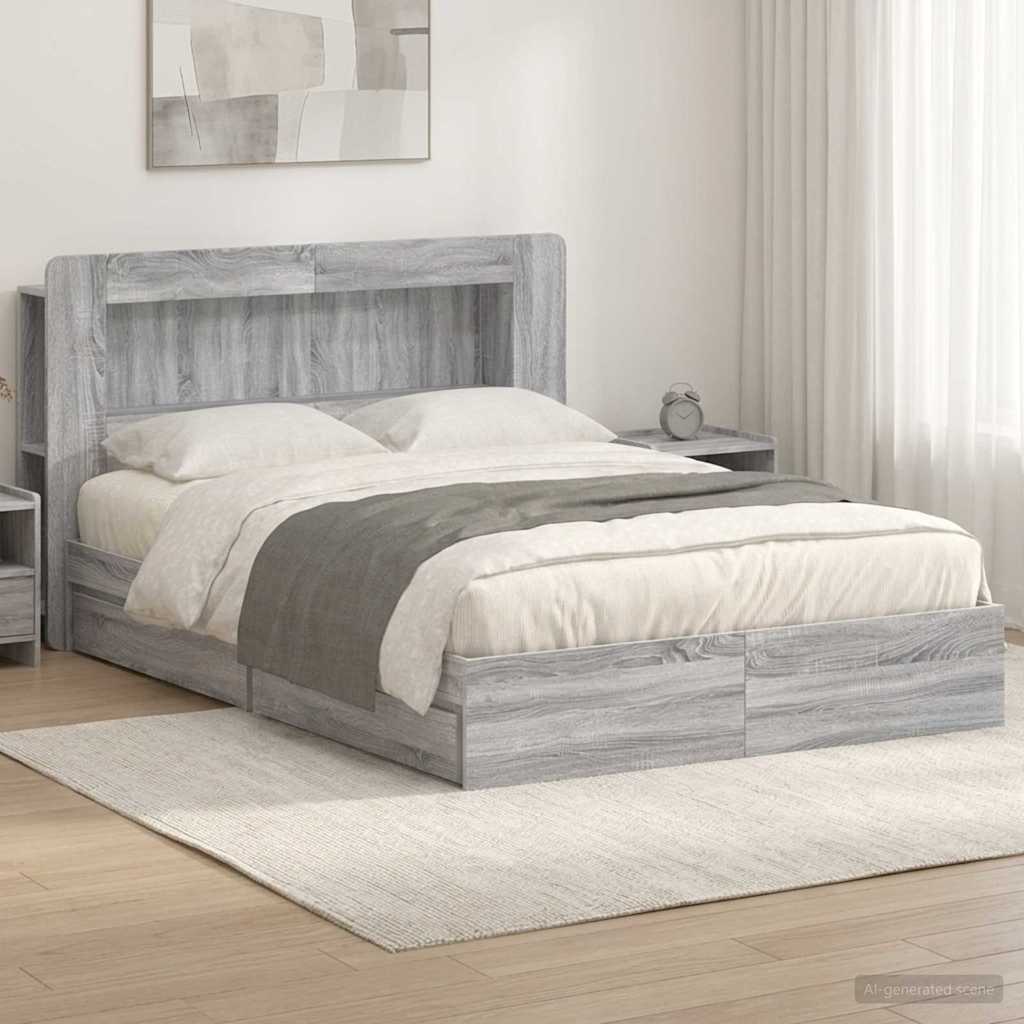 Bed Frame with Storage Grey Sonoma 140 x 200 cm Engineered Wood