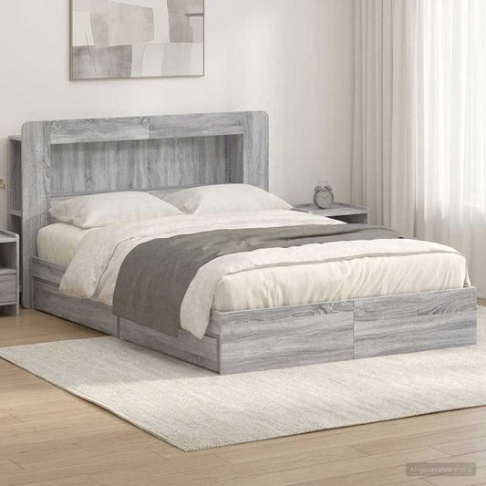Bed Frame with Storage Grey Sonoma 140 x 200 cm Engineered Wood