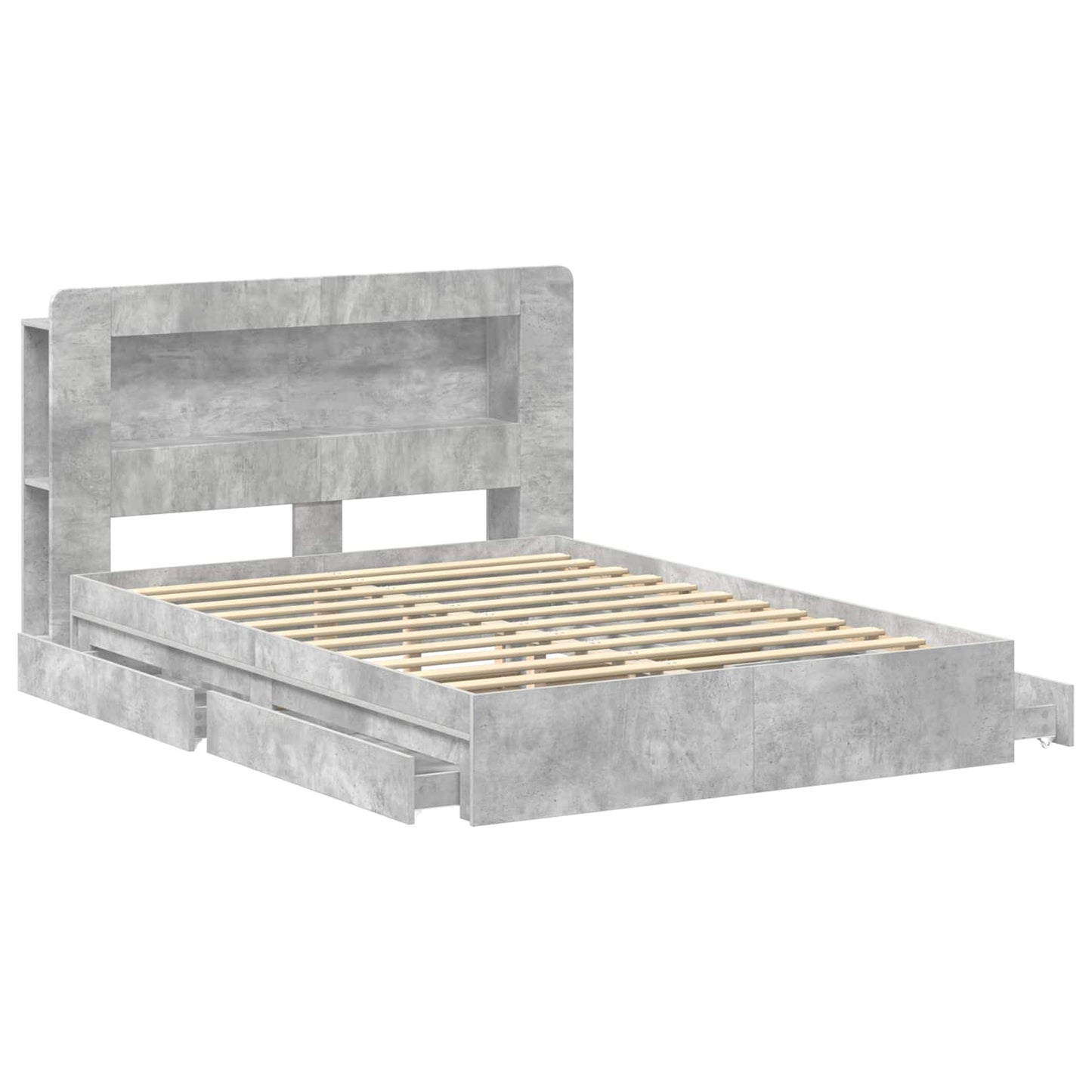 Bed Frame with Storage with Drawer Concrete Grey 135 x 190 cm