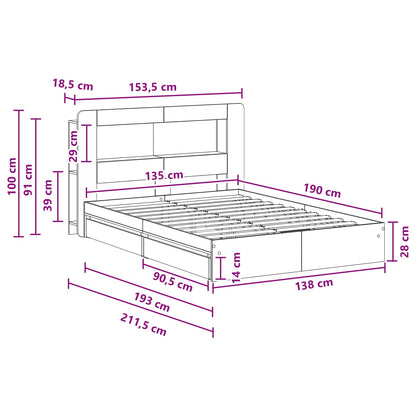 Bed Frame with Storage Smoked Oak 135 x 190 cm Engineered Wood