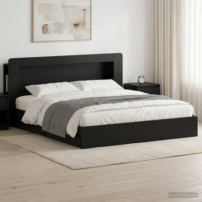 Bed Frame with Storage Black 200 x 200 cm Engineered Wood