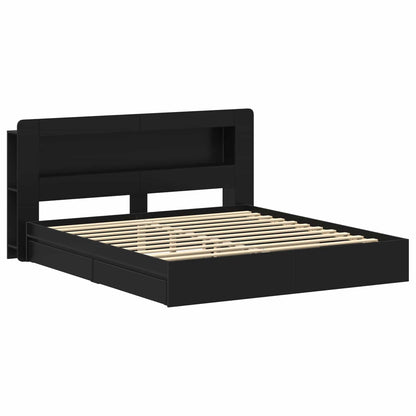 Bed Frame with Storage Black 200 x 200 cm Engineered Wood