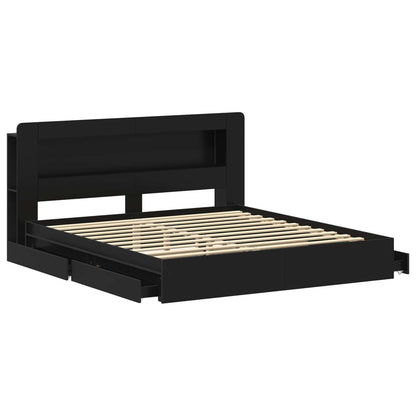 Bed Frame with Storage Black 200 x 200 cm Engineered Wood