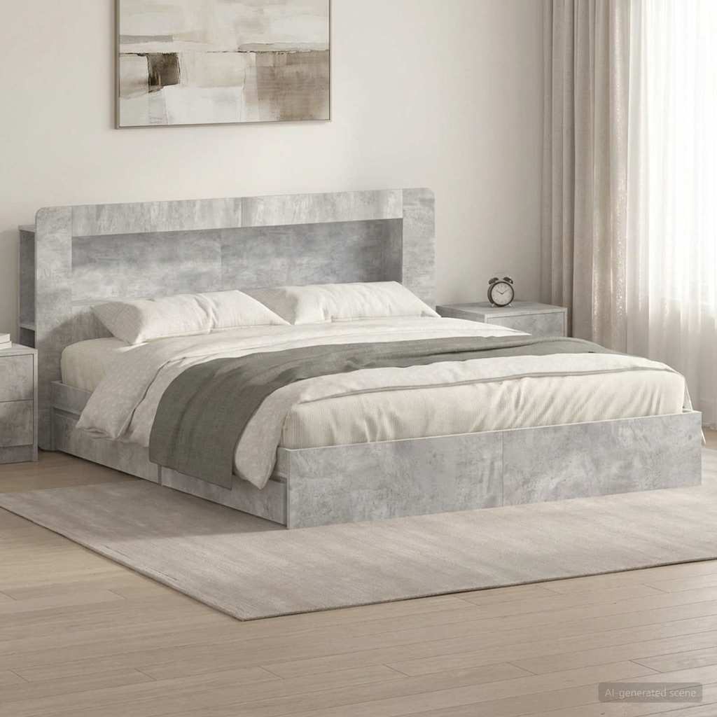 Bed Frame with Storage with Drawer Concrete Grey 200 x 200 cm