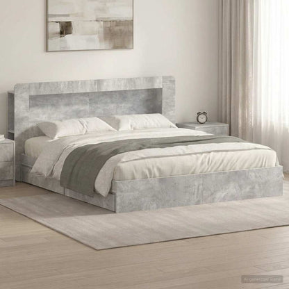 Bed Frame with Storage with Drawer Concrete Grey 200 x 200 cm