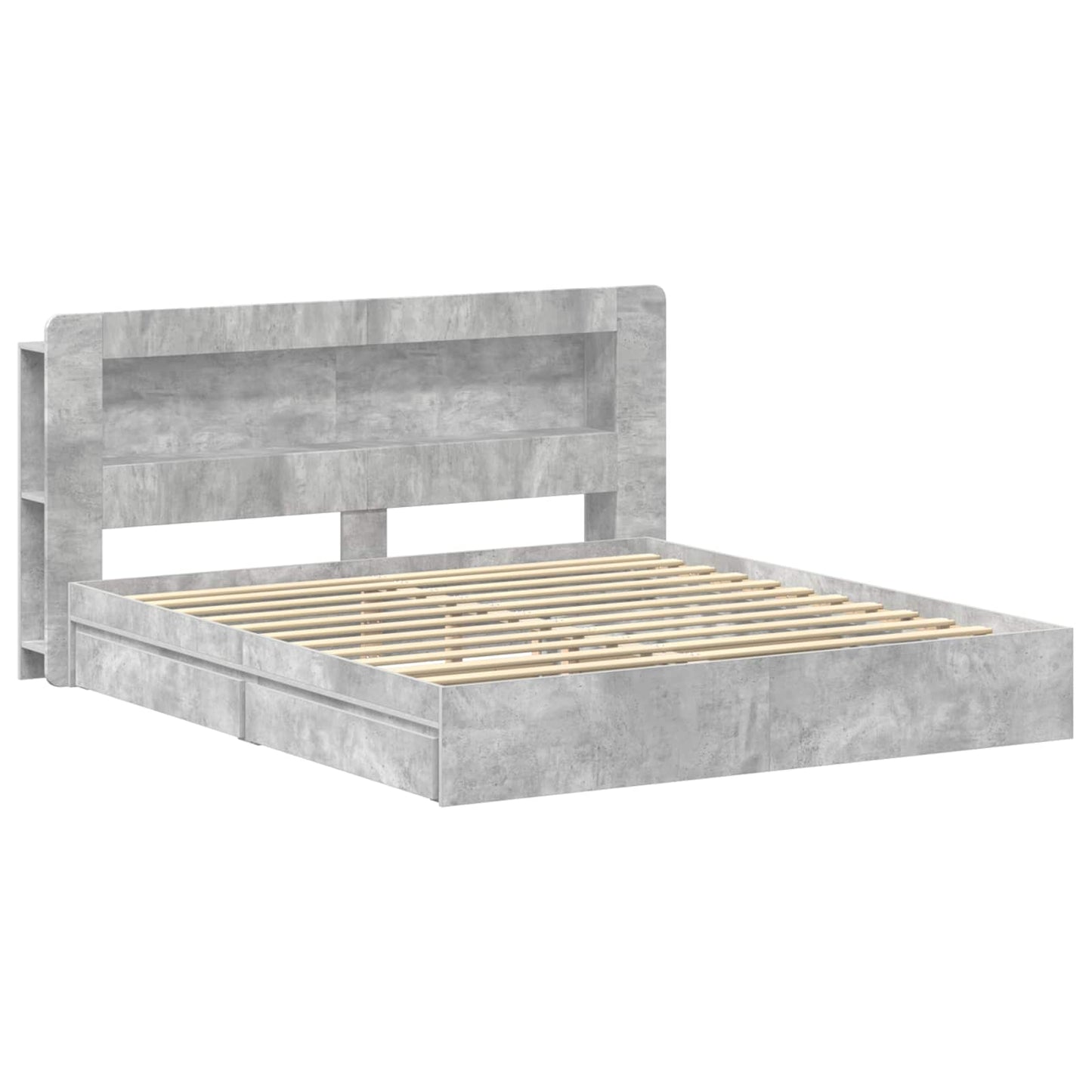 Bed Frame with Storage with Drawer Concrete Grey 200 x 200 cm
