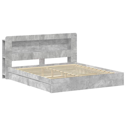 Bed Frame with Storage with Drawer Concrete Grey 200 x 200 cm