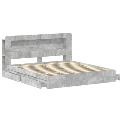 Bed Frame with Storage with Drawer Concrete Grey 200 x 200 cm