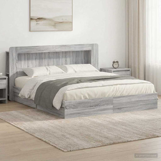 Bed Frame with Storage Grey Sonoma 200 x 200 cm Engineered Wood
