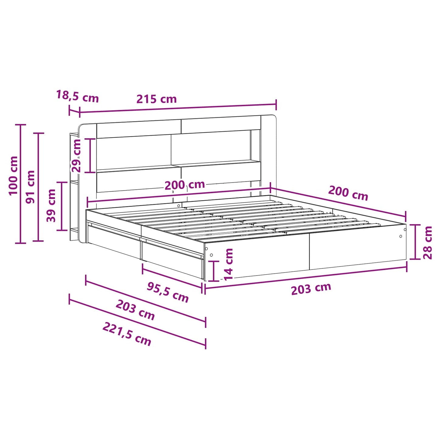 Bed Frame with Storage Grey Sonoma 200 x 200 cm Engineered Wood