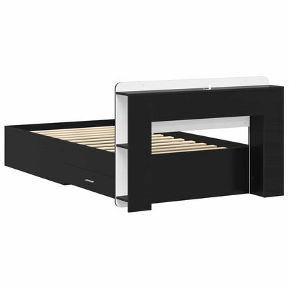 Bed Frame with Storage Black 75 x 190 cm Engineered Wood