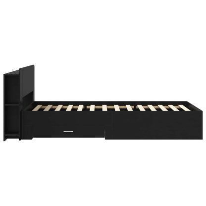 Bed Frame with Storage Black 75 x 190 cm Engineered Wood
