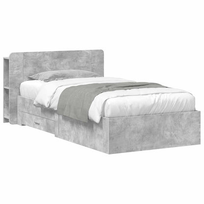Bed Frame with Storage with Headboard Concrete Grey 75 x 190 cm