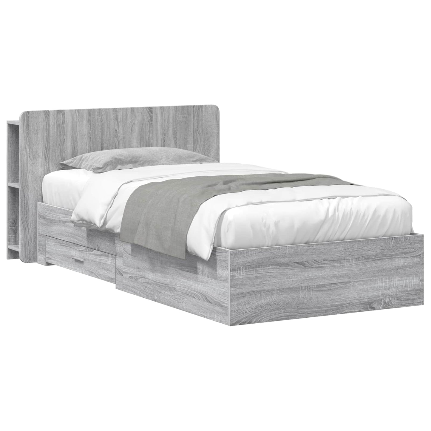 Bed Frame with Storage Grey Sonoma 75 x 190 cm Engineered Wood