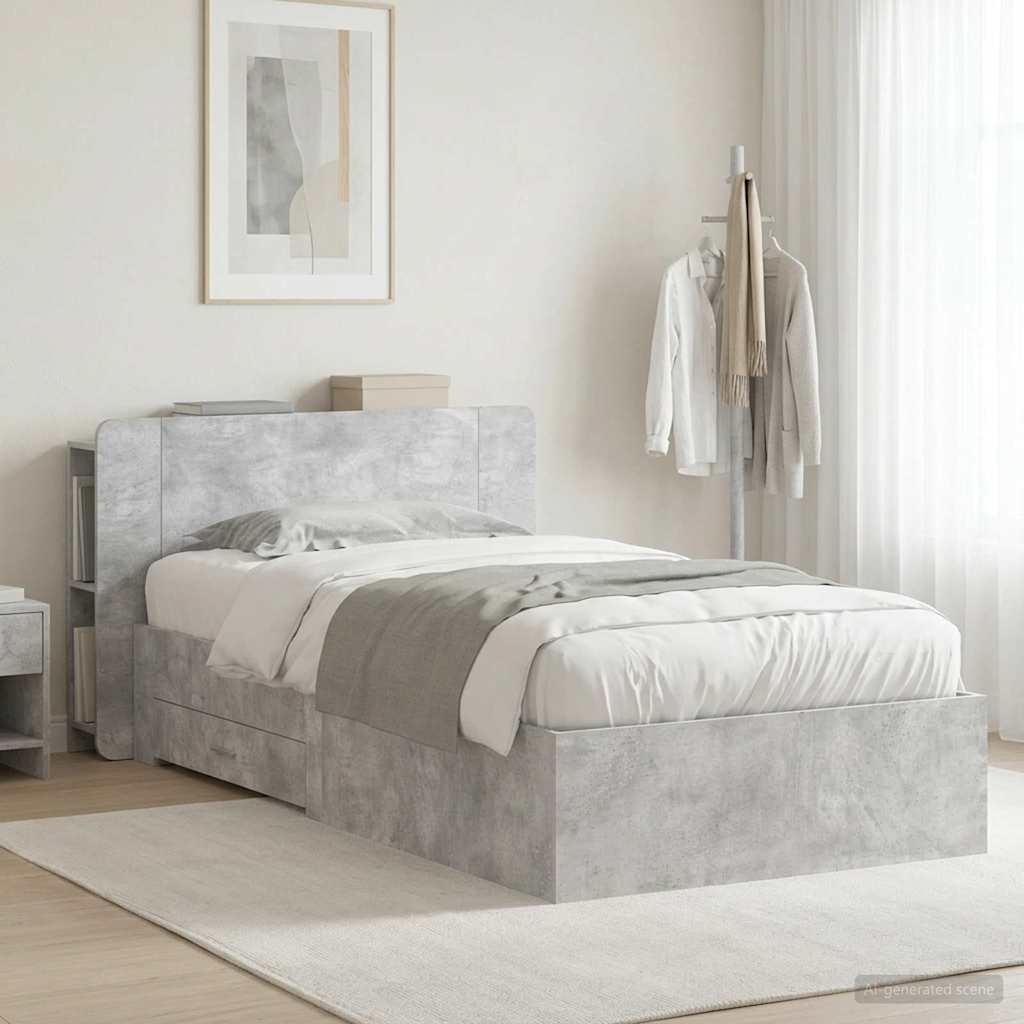 Bed Frame with Storage with Headboard Concrete Grey 80 x 200 cm