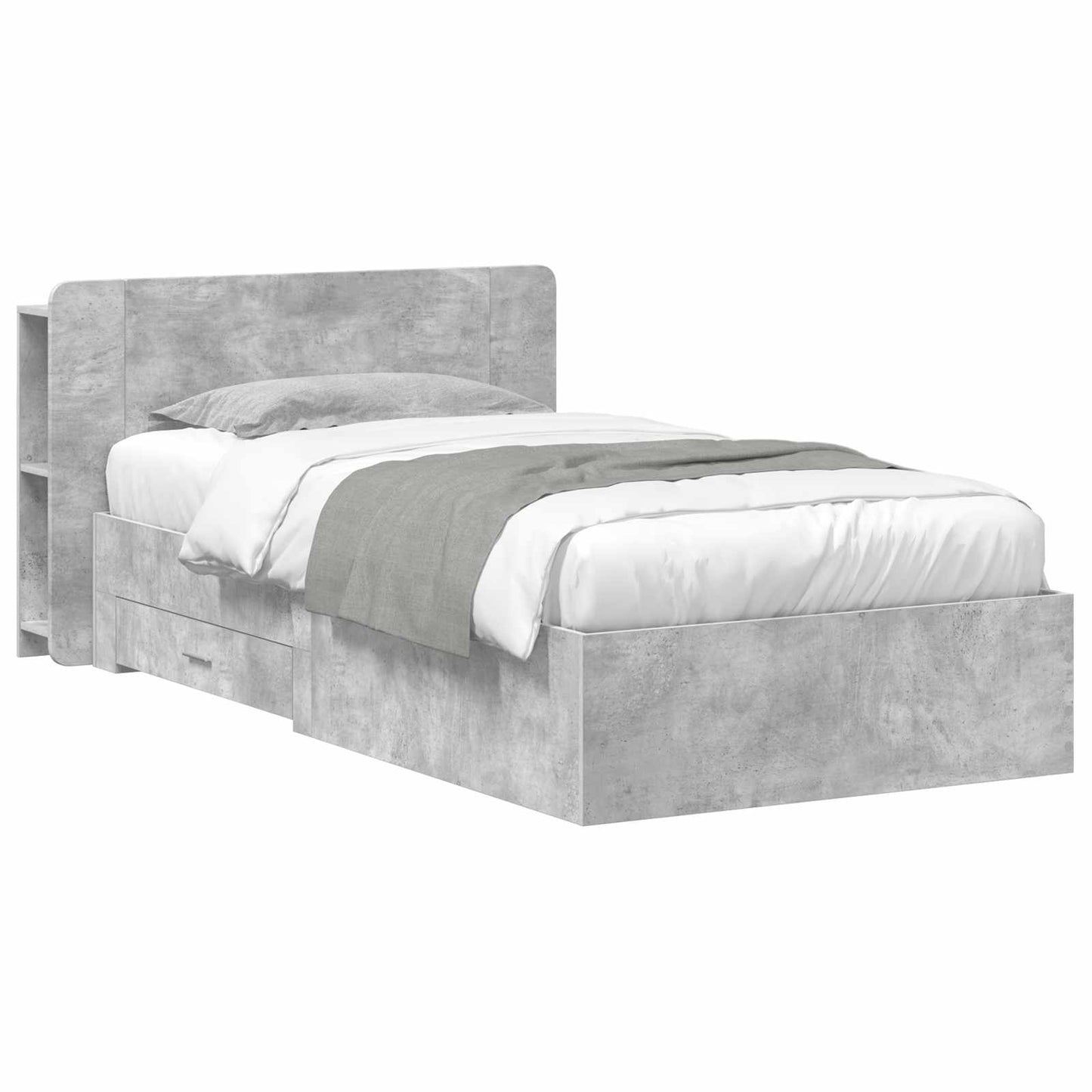 Bed Frame with Storage with Headboard Concrete Grey 80 x 200 cm