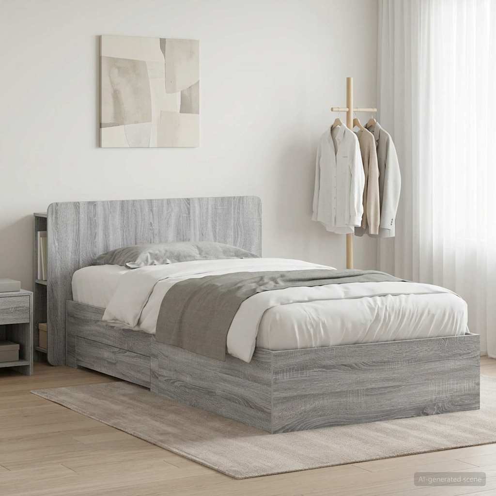 Bed Frame with Storage Grey Sonoma 80 x 200 cm Engineered Wood