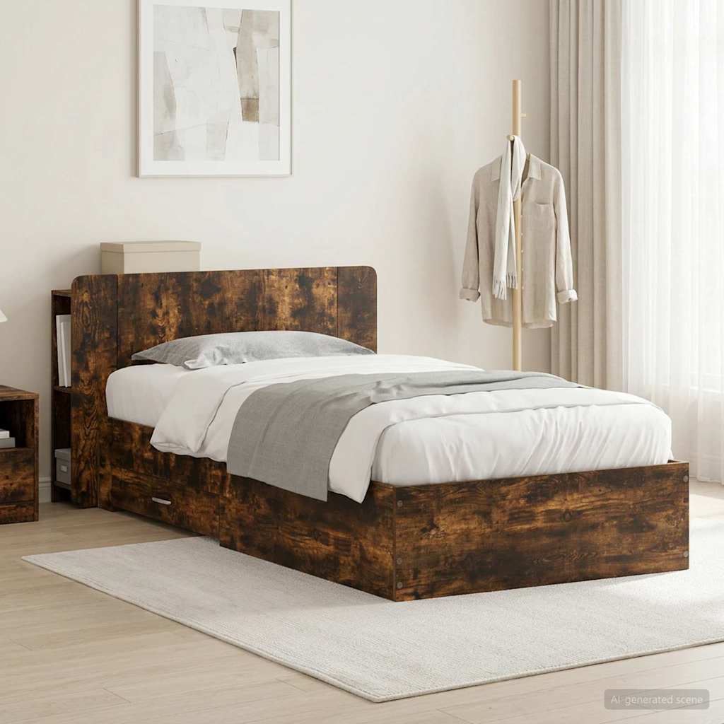Bed Frame with Storage Smoked Oak 80 x 200 cm Engineered Wood