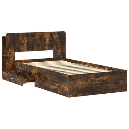 Bed Frame with Storage Smoked Oak 90 x 190 cm Engineered Wood