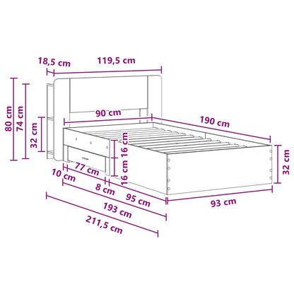 Bed Frame with Storage Smoked Oak 90 x 190 cm Engineered Wood