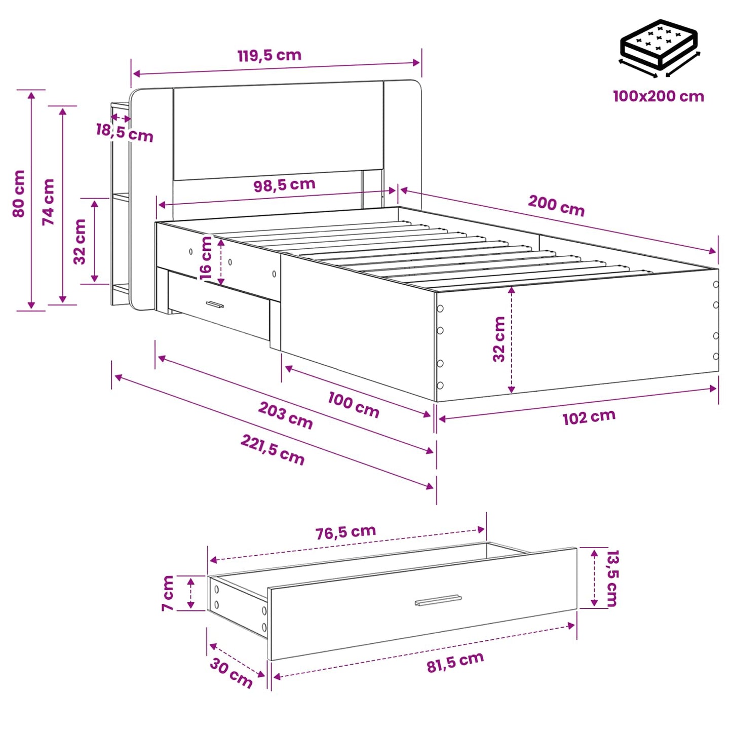 Bed Frame with Storage Old Wood 100 x 200 cm Engineered Wood