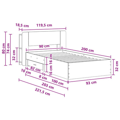 Bed Frame with Storage Artisan Oak 90 x 200 cm Engineered Wood