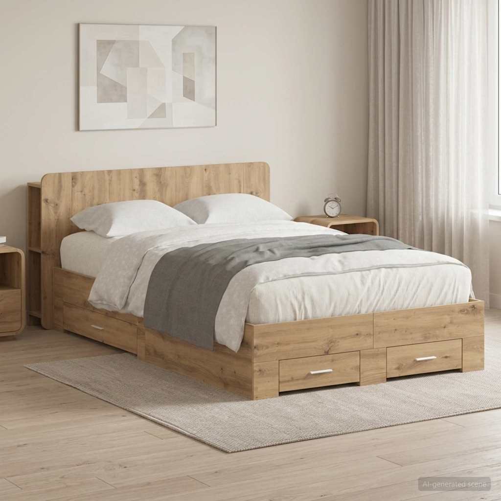 Bed Frame with Storage Artisan Oak 120 x 190 cm Engineered Wood