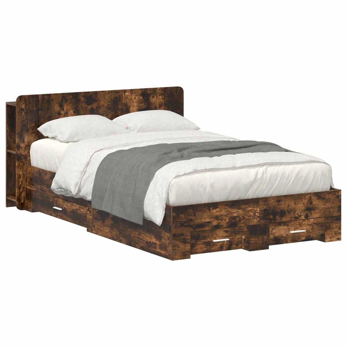 Bed Frame with Storage Smoked Oak 120 x 190 cm Engineered Wood
