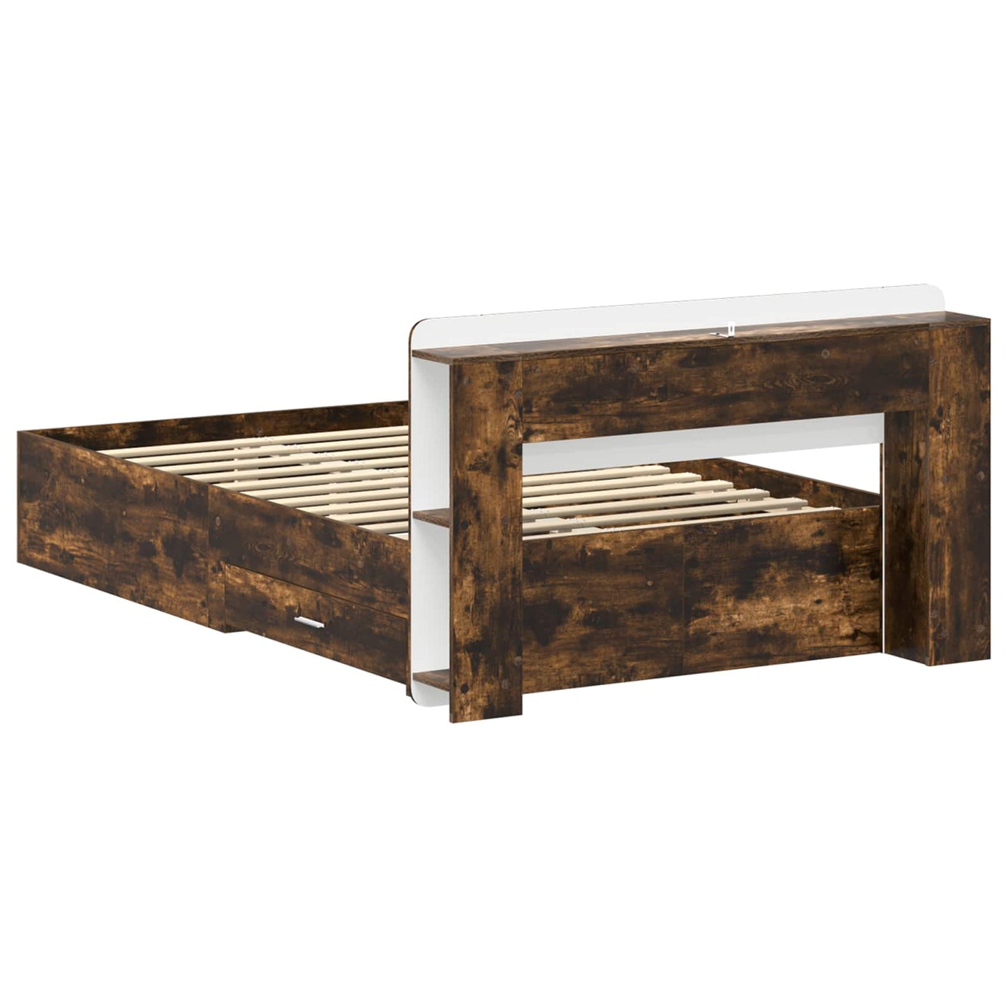 Bed Frame with Storage Smoked Oak 120 x 190 cm Engineered Wood