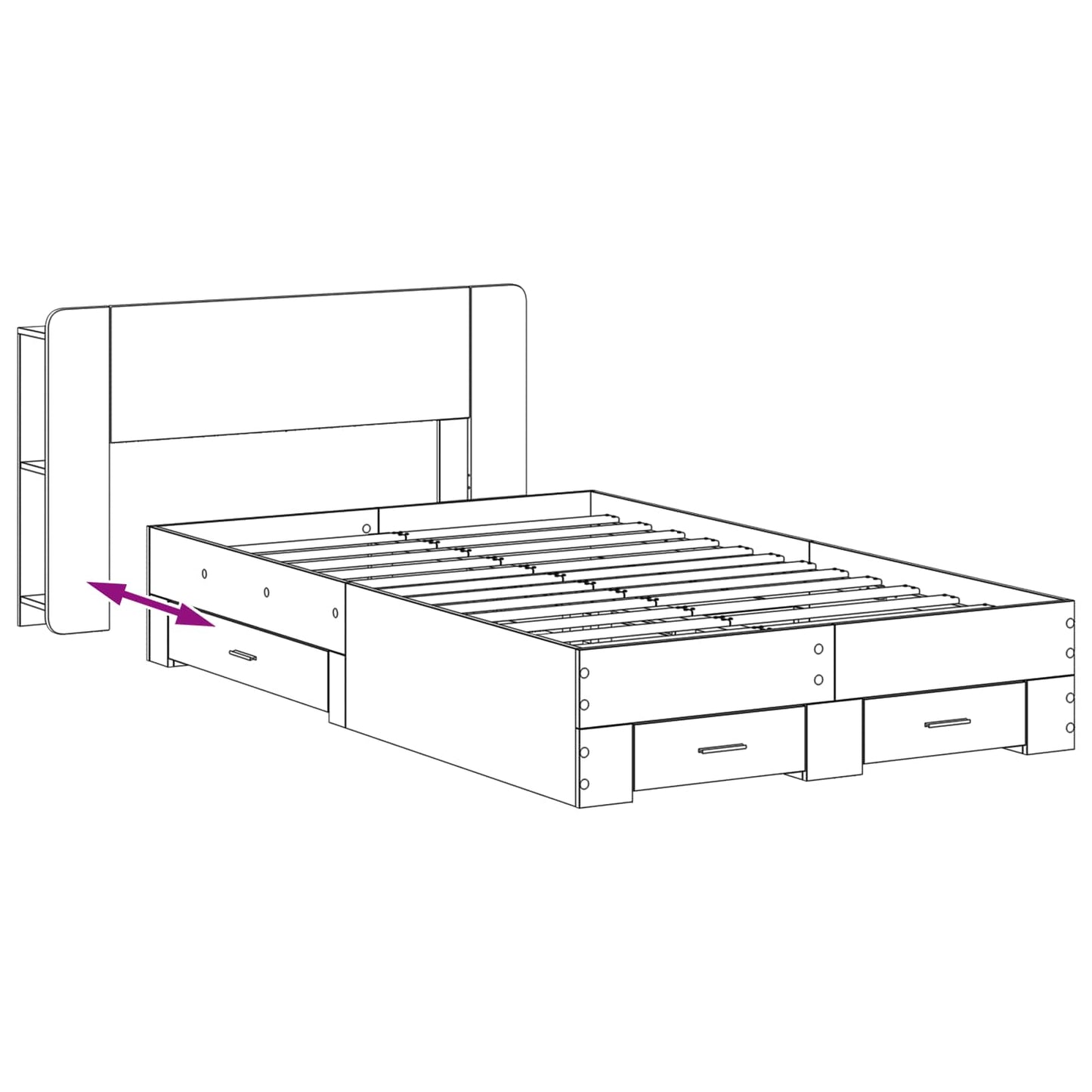 Bed Frame with Storage Smoked Oak 120 x 190 cm Engineered Wood