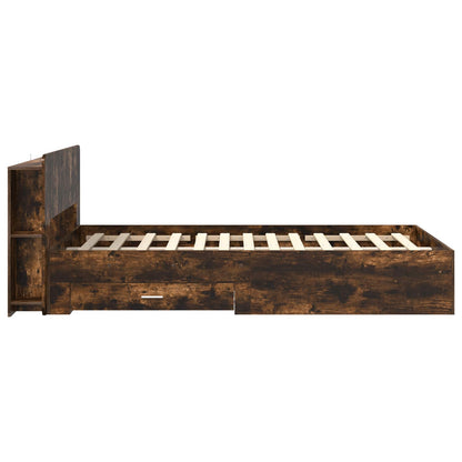 Bed Frame with Storage Smoked Oak 120 x 190 cm Engineered Wood