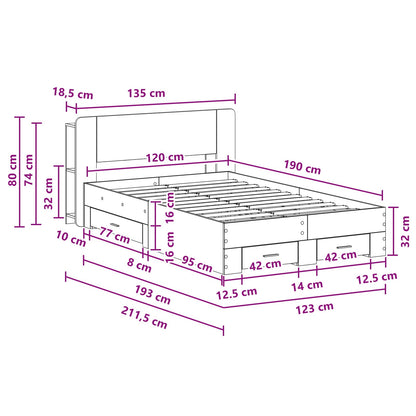 Bed Frame with Storage Smoked Oak 120 x 190 cm Engineered Wood
