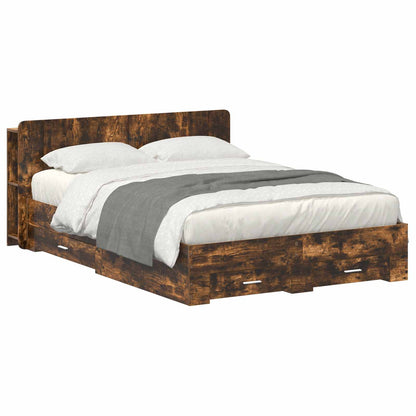 Bed Frame with Storage Smoked Oak 150 x 200 cm Engineered Wood