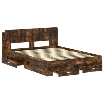 Bed Frame with Storage Smoked Oak 150 x 200 cm Engineered Wood