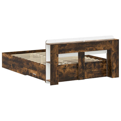 Bed Frame with Storage Smoked Oak 150 x 200 cm Engineered Wood
